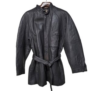 Clout Men's Gray Faux Pebble Leather Belted Jacket Vintage 1980_1990s Size 42